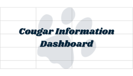 Transparent paw print background with a text overlay that reads "Cougar Information Dashboard" 