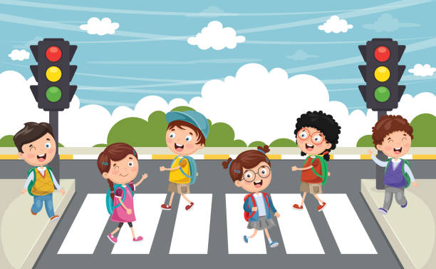 Kids walking along crosswalk