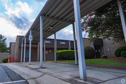 walkway in front of Clear Creek building