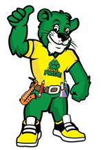 Greenway ES Panthers mascot wearing a toolbelt