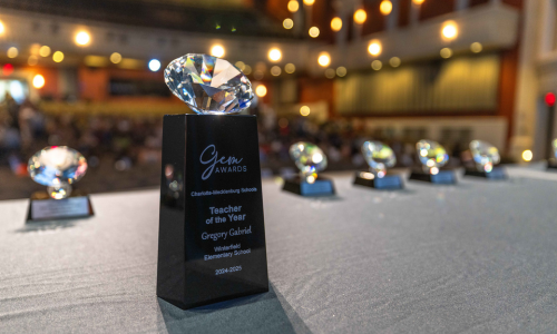  The Teacher of the Year award displayed on a table